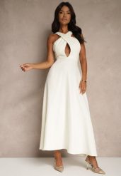 Żółta Koktajlowa Sukienka z Wiskozą i Dekoltem Halter Dolmanna. Żółte sukienki damskie Renee, l, bez wzorów, z wiskozy, eleganckie, bez kołnierzyka, bez ramiączek, maxi. Za 74.99 zł.