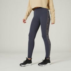 Legginsy fitness damskie Domyos. Niebieskie legginsy damskie DOMYOS, bez wzorów, z bawełny. Za 59.99 zł.