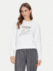 Guess Bluza W5GQ05 KB683 Biały Reglan Fit. Białe bluzy damskie Guess, l, z aplikacjami, z bawełny, bez ramiączek, bez kaptura. Za 219.99 zł.