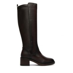 Kozaki Tamaris. Brązowe kozaki damskie Tamaris, bez wzorów, bez obcasa, na słupku, bez zapięcia. Za 754.99 zł.