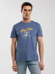 Koszulka męska z nadrukiem niebieska Stelianer 402. Niebieskie t-shirty męskie BIG STAR, l, bez wzorów, z denimu, bez kołnierzyka, bez ramiączek. W wyprzedaży za 59.99 zł.