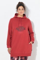 Damskie Długa bluza z kapturem oversize kaptur długi rękaw. Czerwone bluzy damskie Ulla Popken, plus size, bez wzorów, z bawełny, sportowe, bez ramiączek, z kapturem. Za 239.99 zł.