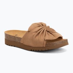 Klapki damskie Scholl Princess Med. Brązowe klapki damskie Scholl, bez wzorów, z materiału, eleganckie, bez obcasa, bez zapięcia. Za 289.99 zł.