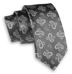 Szary Elegancki Męski Krawat -ALTIES- 6 cm, Klasyczny, Wzór Paisley, Łezki. Szare krawaty i muchy Alties, bez wzorów, z tkaniny, eleganckie. Za 49.00 zł.