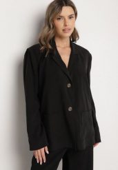 Czarna Marynarka Oversize Pudełkowa z Kieszeniami z Modalu Mavelisse. Czarne marynarki i żakiety damskie Born2be, bez wzorów, z jeansu, eleganckie, bez kołnierzyka, bez ramiączek. Za 209.99 zł.