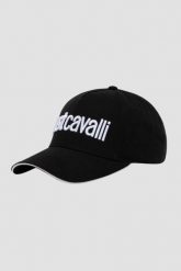JUST CAVALLI Czarna czapka Logo Embroidery 3d Up. Czarne czapki damskie Just Cavalli, bez wzorów. W wyprzedaży za 149.99 zł.