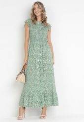 Zielona Rozkloszowana Sukienka Maxi w Kwiaty Ocoletta. Zielone sukienki damskie Born2be, na imprezę, m, bez wzorów, z tkaniny, bez kołnierzyka, bez ramiączek, maxi, rozkloszowane. Za 79.99 zł.