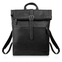 Plecak roll top skórzany vintage na laptopa miejski czarny Paolo Peruzzi AY-32-BL. Czarne plecaki męskie bez wzorów, ze skóry, biznesowe. Za 399.00 zł.