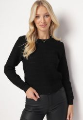 Czarny Klasyczny Sweter z Napami Tavai. Czarne swetry nierozpinane damskie Born2be, bez wzorów, klasyczne, bez kołnierzyka, bez ramiączek. Za 54.99 zł.