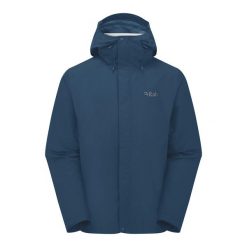 Kurtka przeciwdeszczowa męska Rab Downpour Jacket z kapturem. Niebieskie kurtki męskie RAB, m, bez wzorów, z kapturem. Za 491.09 zł.