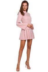 Różowa Sukienka z Obniżoną Talią z Półgolfem. Czerwone sukienki damskie MAKEOVER, l, bez wzorów, z elastanu, wizytowe, bez kołnierzyka, bez ramiączek. Za 204.91 zł.