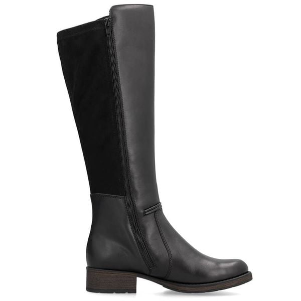 Skórzane kozaki damskie oficerki ocieplane czarne Rieker Z9564-00. Czarne kozaki damskie Rieker, bez wzorów, ze skóry, bez obcasa, bez zapięcia. Za 499.00 zł.