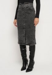 Czarna Ołówkowa Spódnica Midi Jeansowa z Guzikami Rilma. Czarne spódnice damskie Born2be, m, bez wzorów, z jeansu, midi, ołówkowe. Za 139.99 zł.