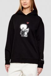 KARL LAGERFELD Czarna damska bluza z nadrukiem Ikon Valentine, Rozmiar S. Czarne bluzy damskie KARL LAGERFELD, s, bez wzorów, eleganckie, bez ramiączek, bez kaptura. W wyprzedaży za 495.99 zł.