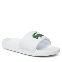Klapki Lacoste. Białe klapki damskie Lacoste, bez wzorów, bez obcasa, bez zapięcia. Za 189.99 zł.