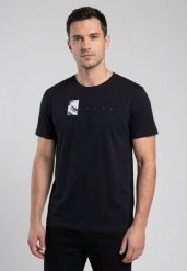 Granatowy t-shirt z printem, Comfort Fit, T-SPACER. Niebieskie t-shirty męskie Volcano, l, bez wzorów, z bawełny, bez kołnierzyka, bez ramiączek. Za 59.99 zł.