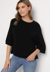 Czarny Sweter z Wełną i Krótszym Rękawem Dannalie. Czarne swetry nierozpinane damskie Born2be, uniwersalny, bez wzorów, z jeansu, eleganckie, bez kołnierzyka, bez ramiączek. Za 159.99 zł.