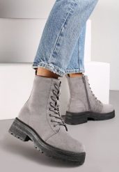 Szare Sznurowane Botki na Grubej Podeszwie Vagala. Szare botki damskie Renee, bez wzorów, z jeansu, bez obcasa, na płaskiej podeszwie, bez zapięcia. Za 69.99 zł.