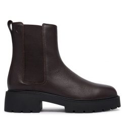 Sztyblety Calvin Klein. Czerwone botki damskie Calvin Klein, bez wzorów, bez obcasa, na płaskiej podeszwie, bez zapięcia. Za 699.99 zł.