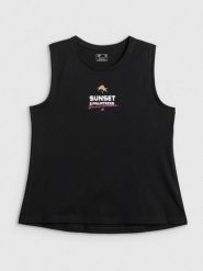 4F Top regular z nadrukiem damski - czarny XXL. Czarne topy damskie 4F, xxl, bez wzorów, z bawełny, klasyczne, bez kołnierzyka, bez ramiączek. Za 49.99 zł.