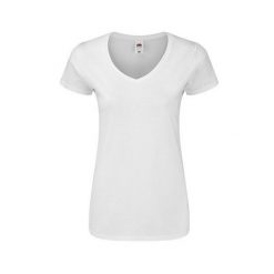 Koszulka Damska Iconic 140 Z Dekoltem V. Białe bluzki damskie fruit of the loom, xl, bez wzorów, sportowe, bez kołnierzyka, bez ramiączek. Za 46.99 zł.