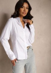 Biała Koszula z Wiskozy z Regulowanymi Rękawami Nonarian. Białe koszule damskie Renee, xl, bez wzorów, z jeansu, eleganckie, bez kołnierzyka, bez ramiączek. Za 59.99 zł.