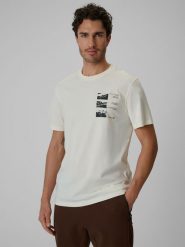 4F T-shirt regular z nadrukiem męski - biały S. Białe t-shirty męskie 4F, m, bez wzorów, z materiału, bez kołnierzyka, bez ramiączek. Za 79.99 zł.
