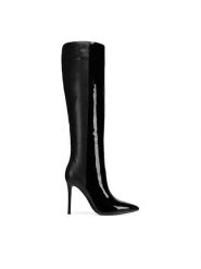 Eva Minge Kozaki RAFA-587-9161 Czarny. Czarne kozaki damskie Eva Minge, bez wzorów, z lakierowanej skóry, bez obcasa, na szpilce, bez zapięcia. Za 639.99 zł.