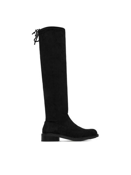 DeeZee Kozaki 001-1-BLACK SU Czarny. Czarne kozaki damskie DeeZee, bez wzorów, z materiału, bez obcasa, na płaskiej podeszwie, bez zapięcia. Za 199.99 zł.