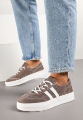 Brązowe Skórzane Sneakersy Typu Klasyczne Tenisówki na Grubej Podeszwie Eleavine. Brązowe trampki i tenisówki damskie Born2be, bez wzorów, z jeansu, bez zapięcia. Za 199.99 zł.