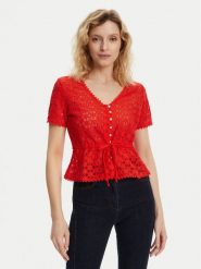 Morgan Bluzka 231-DATE Czerwony Slim Fit. Czerwone bluzki damskie Morgan, xl, bez wzorów, z bawełny, bez kołnierzyka, bez ramiączek. Za 129.99 zł.