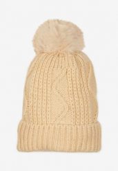 Beżowa Czapka Ozdobiona Pomponem i Tłoczeniem Tamlin. Brązowe czapki damskie Renee, bez wzorów, z wełny, eleganckie. Za 29.99 zł.