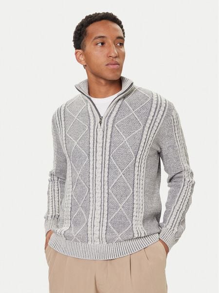 Guess Sweter M5BR44 Z2ZK2 Szary Regular Fit. Szare swetry męskie Guess, l, z aplikacjami, z syntetyku, bez kołnierzyka, bez ramiączek. Za 272.99 zł.