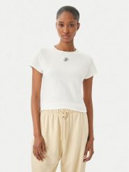 Tommy Hilfiger T-Shirt WW0WW48710 Kremowy Slim Fit. Białe t-shirty damskie Tommy Hilfiger, l, bez wzorów, z bawełny, bez kołnierzyka, bez ramiączek. Za 169.99 zł.