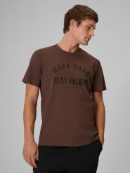 4F T-shirt regular z nadrukiem męski - brązowy XL. Brązowe t-shirty męskie 4F, m, bez wzorów, z bawełny, bez kołnierzyka, bez ramiączek. Za 59.99 zł.