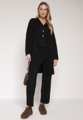 Czarny Komplet z Dzianiny z Wełną Spodnie Kardigan i Kamizelka na Guziki Meviseffa. Czarne kardigany damskie Born2be, bez wzorów, z bawełny, bez kołnierzyka. Za 149.99 zł.