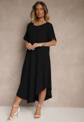 Czarna Sukienka z Bawełną o Rozkloszowanym Kroju Lilzedi. Czarne sukienki damskie Renee, na co dzień, na lato, xl, bez wzorów, z bawełny, eleganckie, bez kołnierzyka, bez ramiączek, midi, rozkloszowane. Za 54.99 zł.