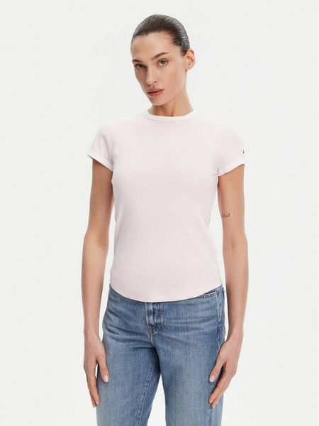 Tommy Hilfiger T-Shirt WW0WW44581 Różowy Slim Fit. Czerwone t-shirty damskie Tommy Hilfiger, m, bez wzorów, z bawełny, bez kołnierzyka, bez ramiączek. Za 169.99 zł.