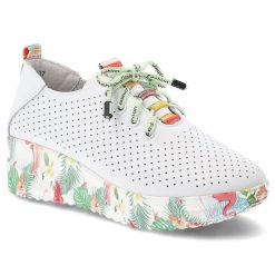Półbuty damskie Artiker, skóra naturalna perforowana cholewka kolorowe sznurówki ozdobny język platformowa lekka podeszwa, białe, 58C0598. Białe półbuty damskie Artiker, na lato, bez wzorów, ze skóry, eleganckie, bez obcasa, bez zapięcia. Za 169.90 zł.