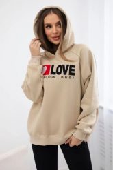 Bluza bawełniana ocieplana z kapturem Love jasno beżowa. Brązowe bluzy damskie KESI, l, bez wzorów, z bawełny, bez ramiączek, z kapturem. Za 271.84 zł.