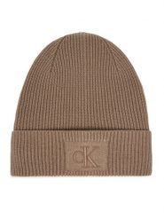 Calvin Klein Czapka Embroidered Rib Cotton Beanie LV04F8097G Beżowy. Brązowe czapki damskie Calvin Klein, na zimę, bez wzorów, z bawełny. Za 169.99 zł.