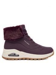 Skechers Trzewiki Uno Rugged 167274/WINE Bordowy. Czerwone botki damskie Skechers, bez wzorów, ze skóry, bez obcasa, na płaskiej podeszwie, bez zapięcia. Za 369.99 zł.