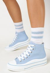 Niebieskie Trampki za Kostkę na Platformie Shuze. Niebieskie trampki i tenisówki damskie Born2be, bez wzorów, za kostkę, bez zapięcia. Za 34.99 zł.