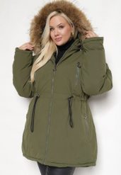 Ciemnozielona Kurtka Parka Ocieplana z Troczkami i Odpinanym Kapturem Innorina. Zielone kurtki damskie Born2be, xl, bez wzorów, z jeansu. Za 309.99 zł.