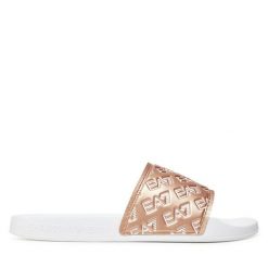 Klapki EA7 Emporio Armani. Czerwone klapki damskie EA7 Emporio Armani, bez wzorów, bez obcasa, bez zapięcia. Za 149.99 zł.