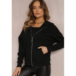Czarna Bluza z Kapturem i Suwakiem Oversize Des. Czarne bluzy damskie Renee, na zimę, xl, bez wzorów, z dzianiny, sportowe, bez ramiączek, z kapturem. Za 44.99 zł.