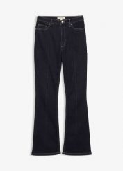 Dżinsy bootcut z wysokim stanem. Szare jeansy damskie bonprix, bez wzorów, z jeansu, z podwyższonym stanem. Za 129.99 zł.