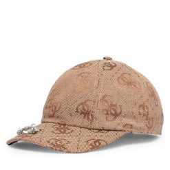 Czapka z daszkiem Guess. Brązowe czapki damskie Guess, z aplikacjami. Za 194.99 zł.