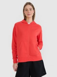 4F Bluza dresowa rozpinana z kapturem damska - czerwona L. Czerwone bluzy damskie 4F, l, bez wzorów, z bawełny, sportowe, bez ramiączek, z kapturem. Za 159.99 zł.