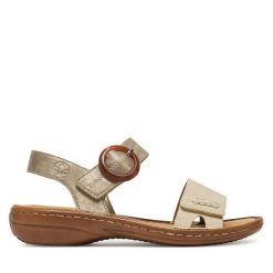 Sandały Rieker. Zielone sandały damskie Rieker, bez wzorów, bez obcasa, na koturnie, bez zapięcia. Za 319.99 zł.